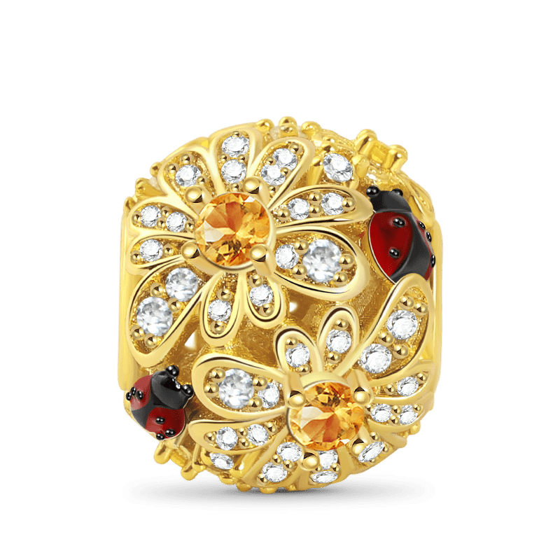 Daisy Hollow Charm Bead Sterling Silver 18k Gold Plated with Stones_1