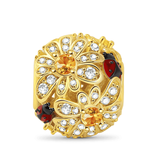 Daisy Hollow Charm Bead Sterling Silver 18k Gold Plated with Stones_1