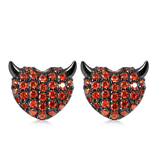 Devil's Heart Earstuds Sterling Silver Black Plated with Red Stones_1
