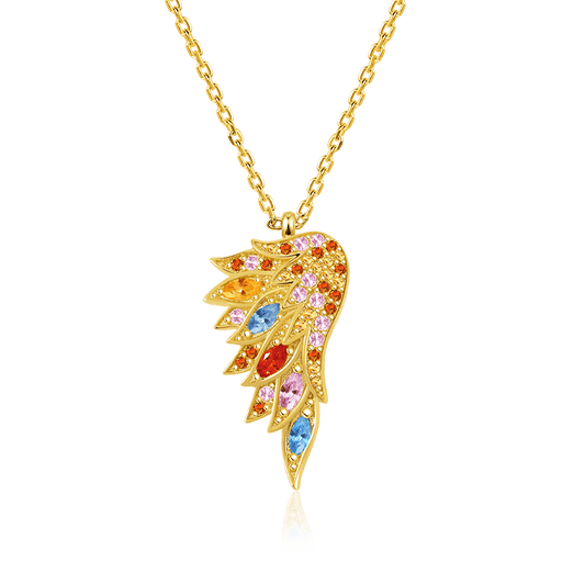 Multicolour Wings Necklace Sterling Silver 18k Gold Plated Paved with Stones_1