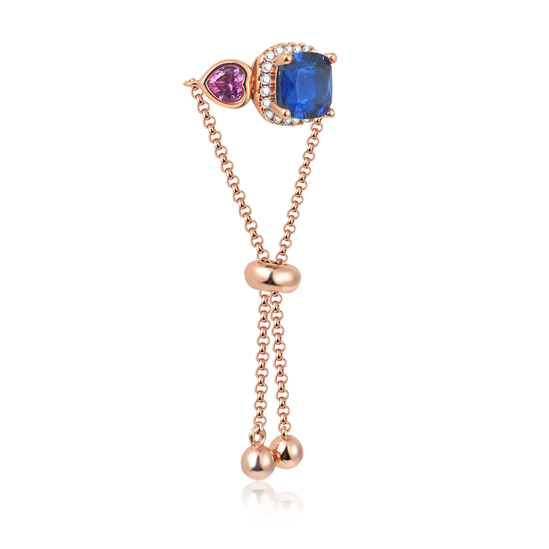 Blue Sapphire Cushion Cut Adjustable Ring Three Stone Stering Silver 18k Rose Gold Plated_2