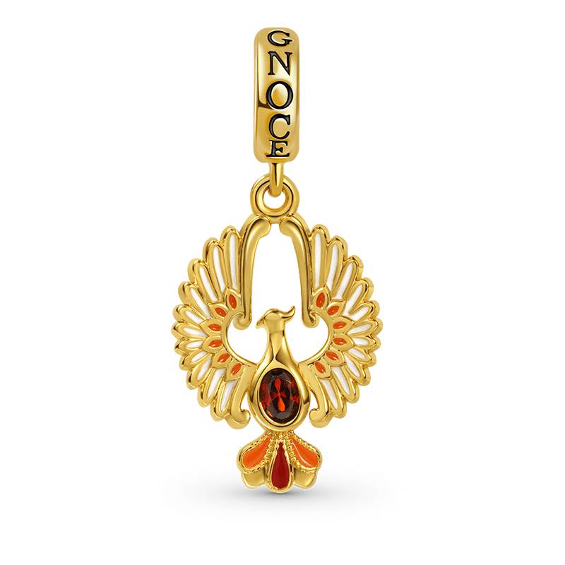 Golden Phoenix Pendant Dangle Charm Sterling Silver 18k Gold Plated inlaid with Oval Cut Ruby_1