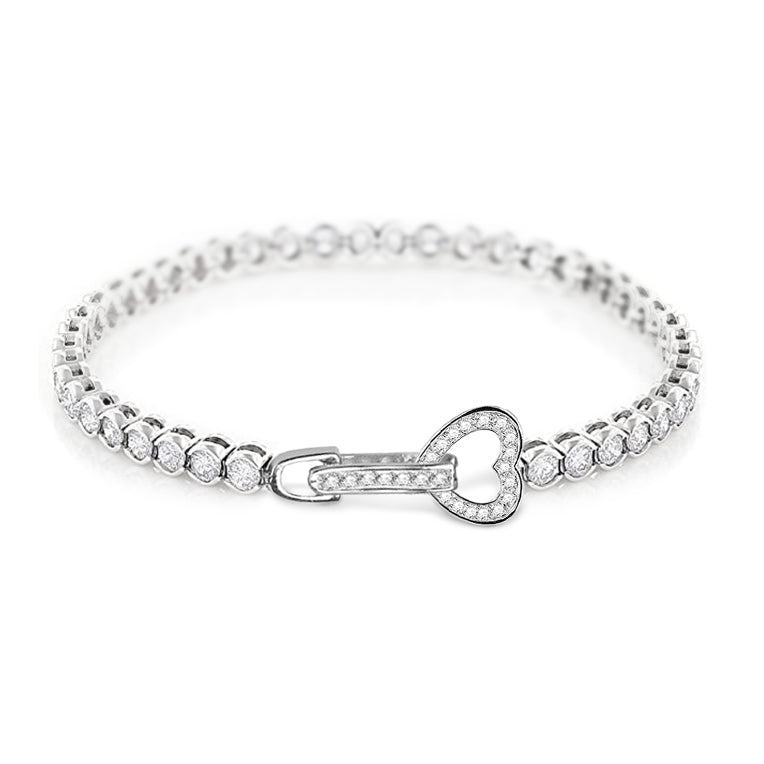 Heart Shape Buckle Tennis Bracelet with CZ Stones Sterling Silver_1