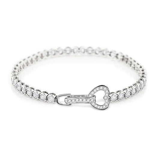 Heart Shape Buckle Tennis Bracelet with CZ Stones Sterling Silver_1