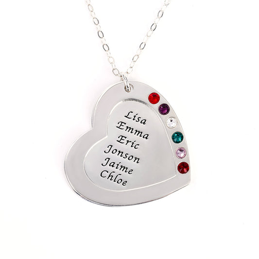 Personalized Heart Family Multi Name Necklace Sterling silver inlaid with Birthstones Mother's Day Gift_1