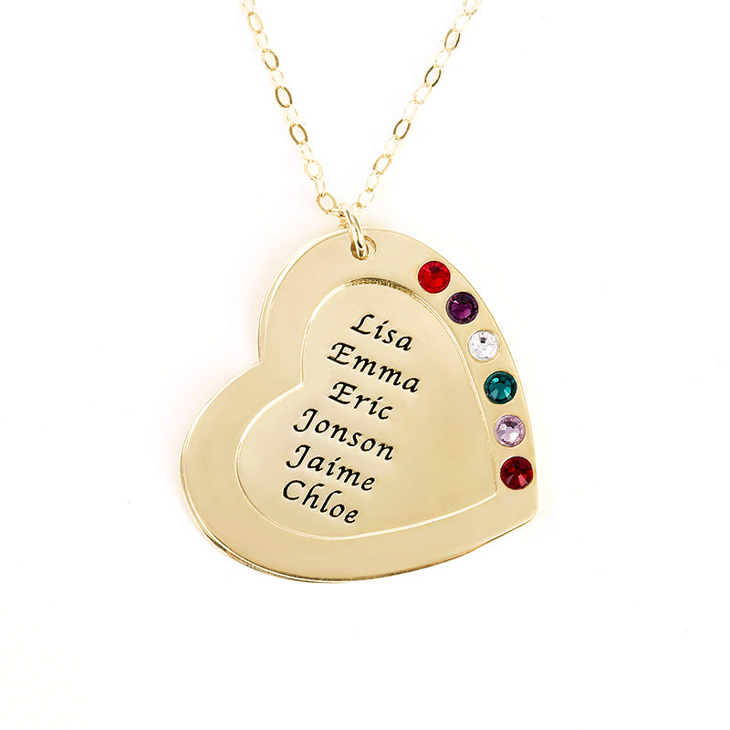 Personalized Heart Family Multi Name Necklace Sterling silver inlaid with Birthstones Mother's Day Gift_2