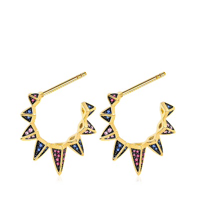 Black Triangle Hoop Earrings with Gold Plated Brass