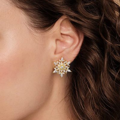 Snowflake Stud Earrings with 18K Gold Plated Sterling Silver