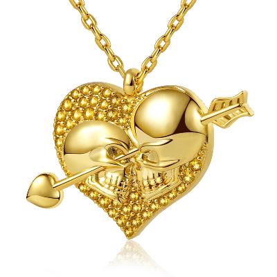 Arrow Through Heart Skull Necklace