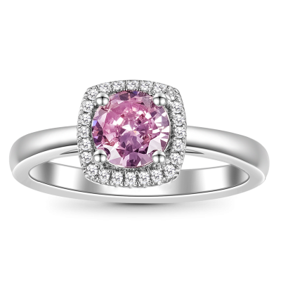 Gnoce Four Prong Oval Pink Halo Engagement Ring