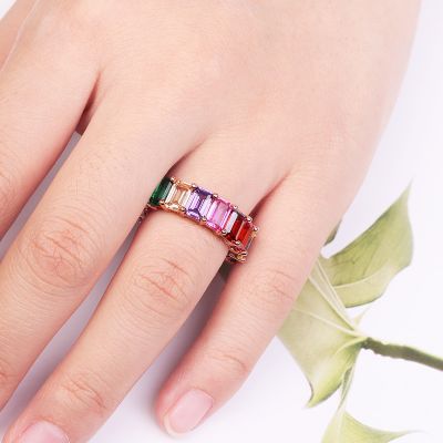 Rainbow Baguette Band Ring