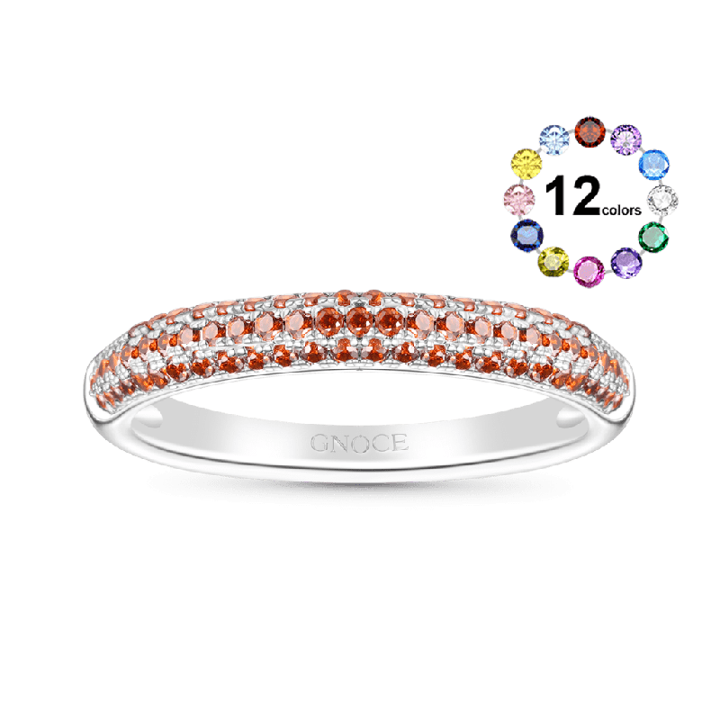 Gnoce Garnet Diamond Pave Birthstone Band Ring